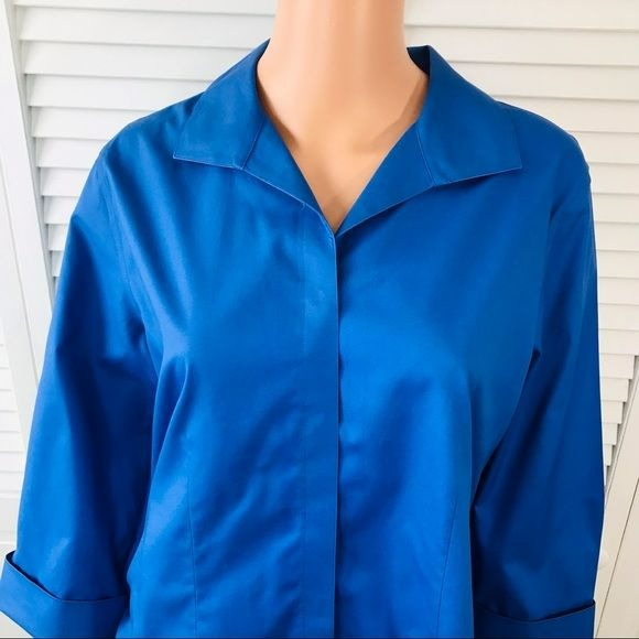 *NEW* CHICO’S Blue Cotton 3/4 Sleeve Button Down Celisa Shirt Size L