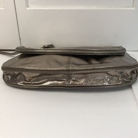 NINE WEST Metallic Silver Zip Magnet Fold Clutch