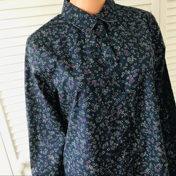 ORVIS Navy Blue Cotton Floral Button Down Shirt Size 14