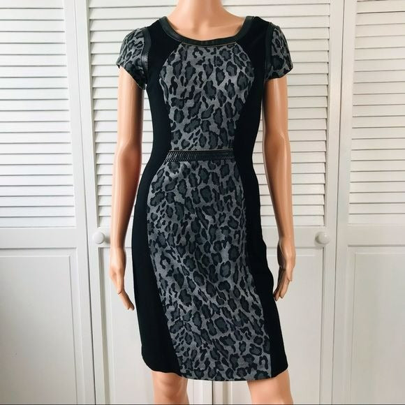 YOANA BARASCHI Gray Black Animal Print Short Sleeve Dress Size 4