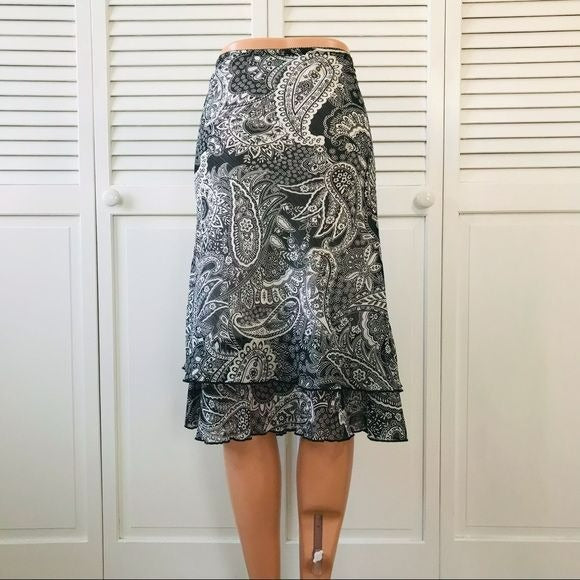 BRIGGS Petite Paisley Ruffle Skirt Size M