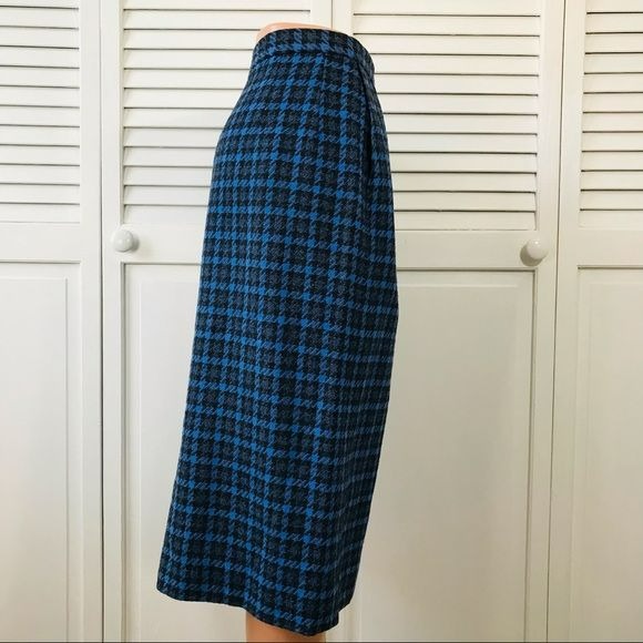 PENDLETON Blue Black Plaid Wool Pencil Skirt Size 8