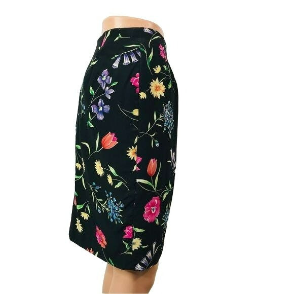 TALBOTS Petites Silk Black Floral Wrap Skirt Size 4P