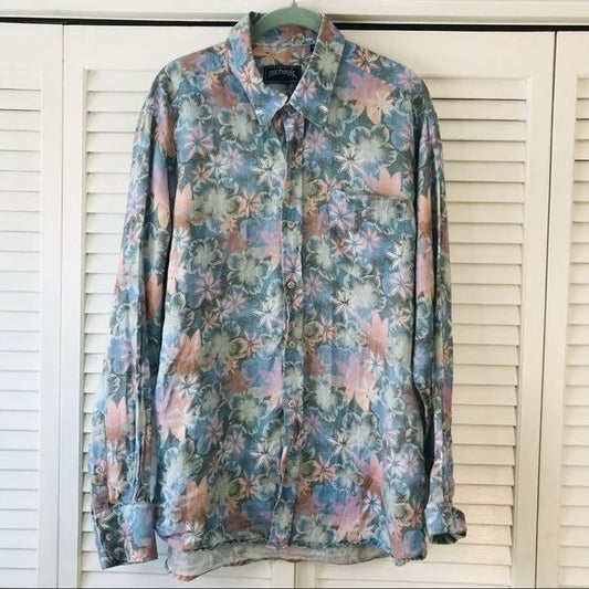 MICHAEL’S Floral Linen Button Down Shirt Size M