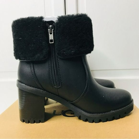 UGG Black Leather Elisiana Platform Boots Size 6
