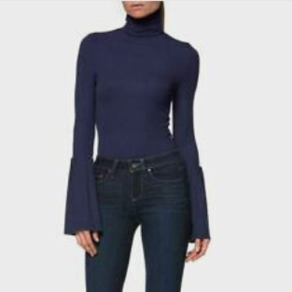 PAIGE Kenzie Rich Navy Bell Sleeve Turtleneck Size S