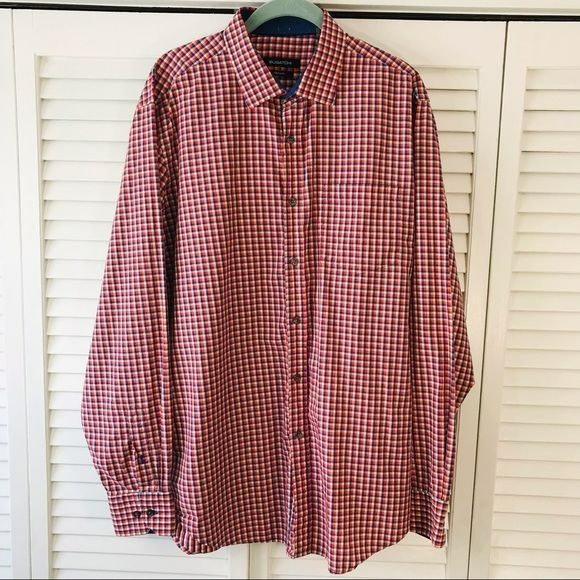 BUGATCHI Blue Red Gingham Button Down Shirt Size L