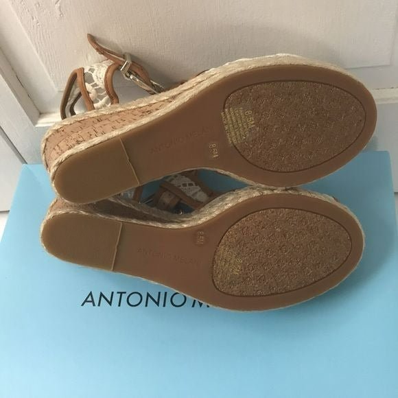 ANTONIO MELANI Yardleytwo Lace Cork Wedge Sandals Size 8.5M (new in box)