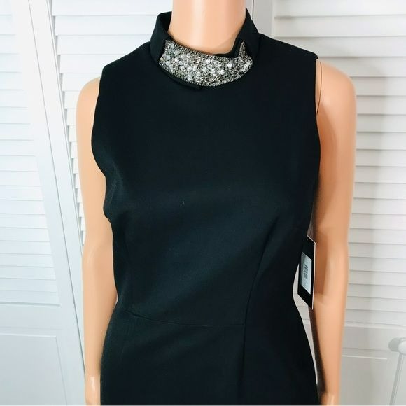 DAVID MEISTER Rhinestone Choker Black Sheath Dress Size 4