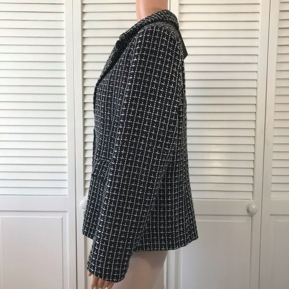 ANDREE By Unit Black White Plaid Sparkly Blazer Size L (new with tags)