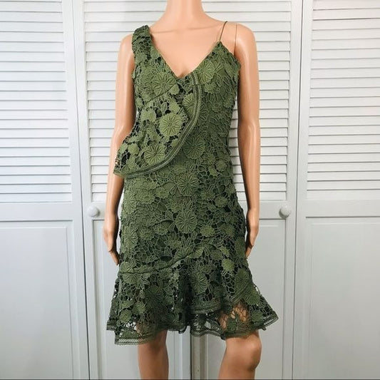 KEEPSAKE Green Frameless Asymmetrical Lace Cocktail Dress Size XS