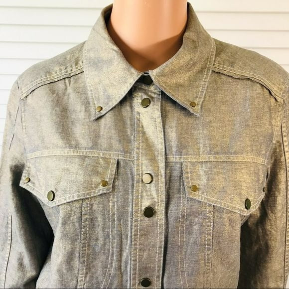 ETCETERA Blue Gold Metallic Lightweight Denim Jacket Size 12