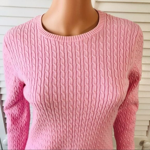 LAND’S END Pink Cotton Knit Sweater Size S