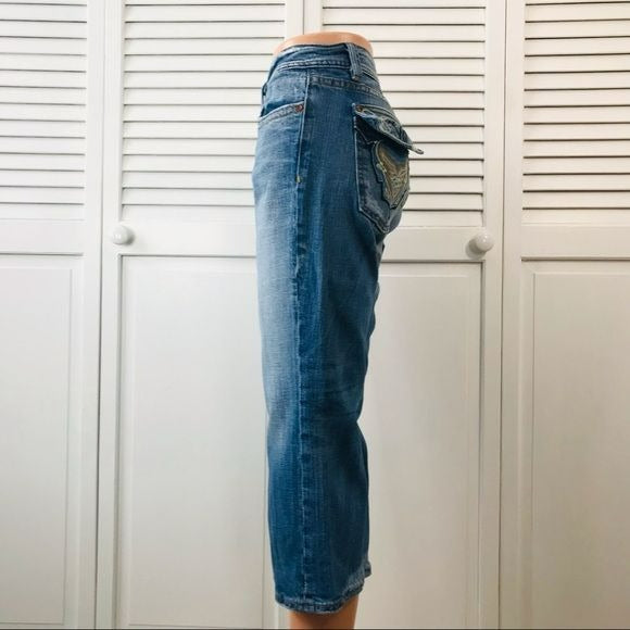 VIGOSS Blue Distressed Cropped Jeans Size 13/14