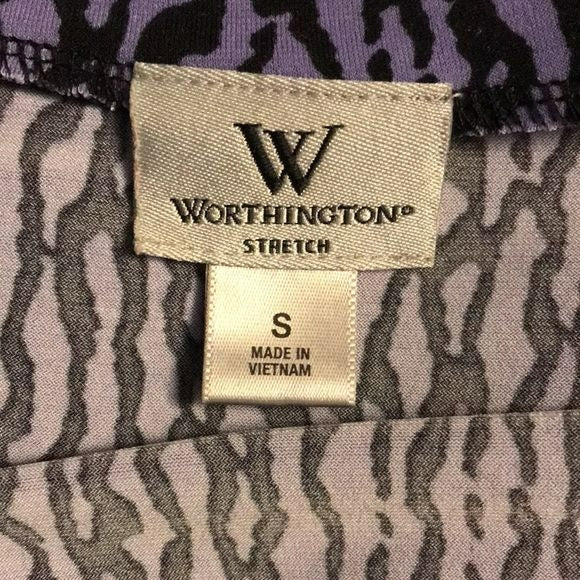 WORTHINGTON Purple Black Printed Short Sleeve Shirt Size S
