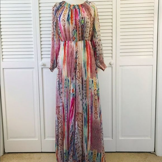 JEAN-LOUIS SCHERRER Colorful Long Sleeve Maxi Dress Size S