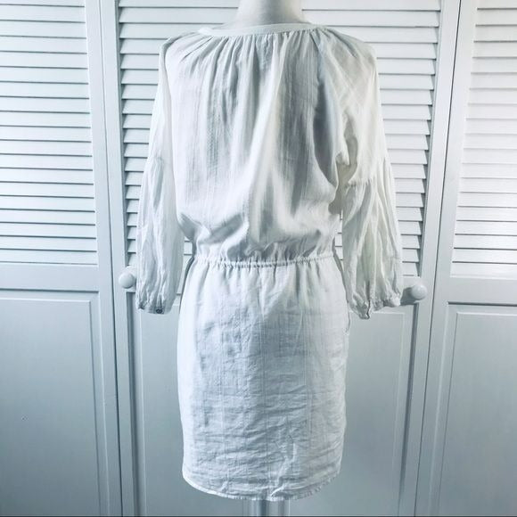 LOU & GREY White Cotton Long Sleeve Button Down Shirt Dress Size XS