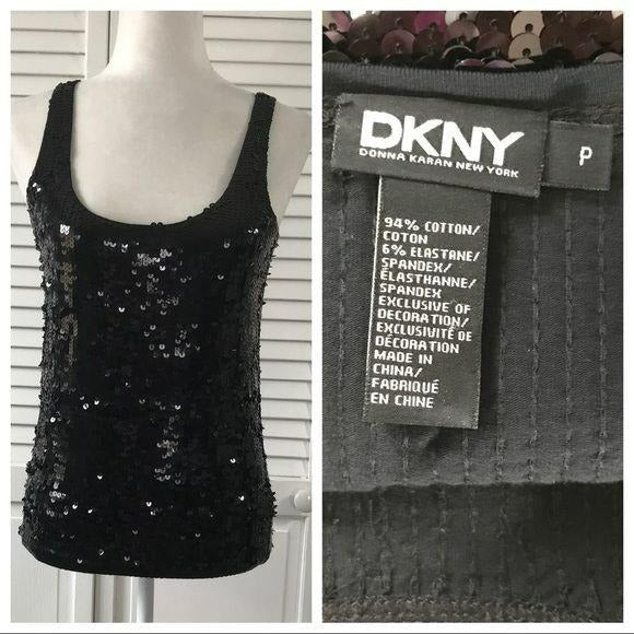 DKNY Black Sequin Tank Top Size P