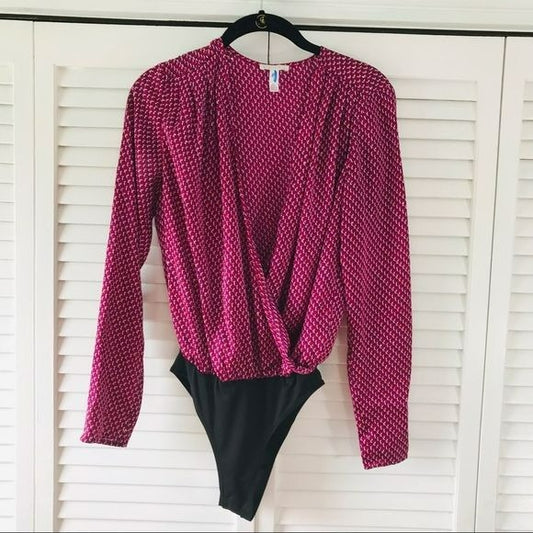 LEITH Pink Black V—Neck Blouse Bodysuit Size XS