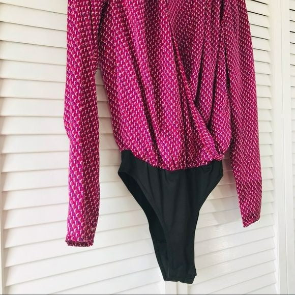 LEITH Pink Black V—Neck Blouse Bodysuit Size XS