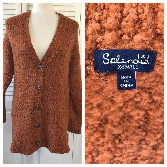 Splendid Rust Button Down Fuzzy Cardigan Size XS