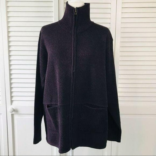 KATIE TODD Purple Zip Front Sweater Size XL