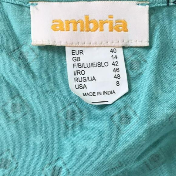 AMBRIA Aqua V-Neck Button Up Dress Size 8