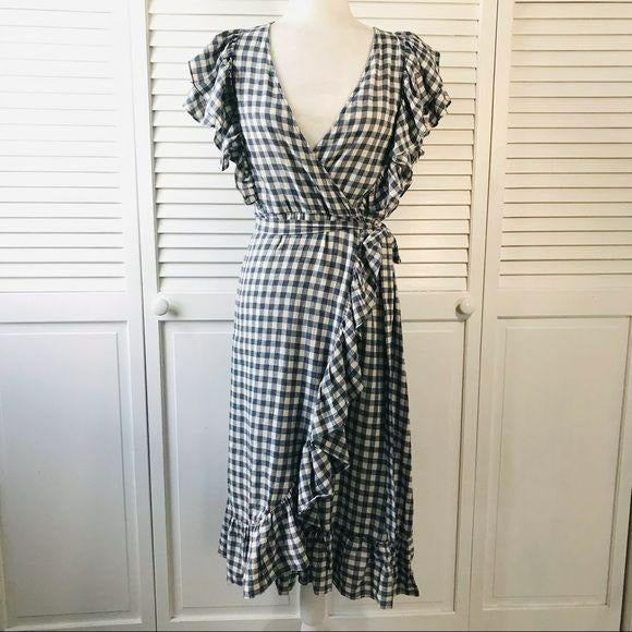 *NEW* MAX STUDIO Blue Gingham Print Ruffle Dress Size XS