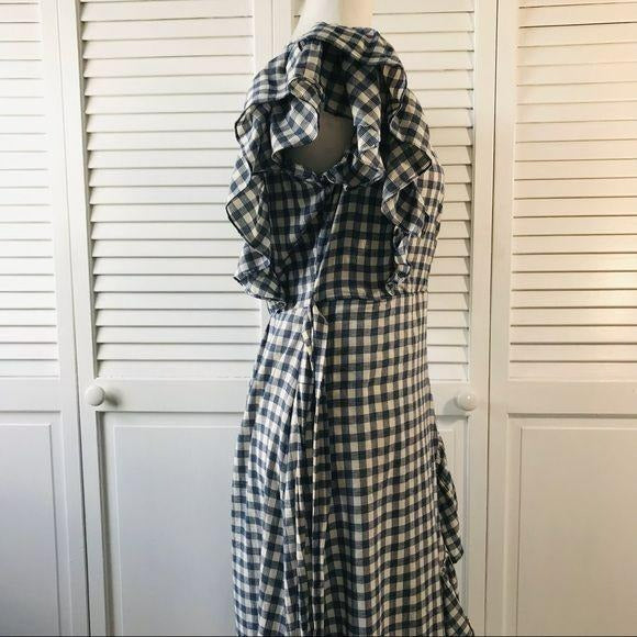 *NEW* MAX STUDIO Blue Gingham Print Ruffle Dress Size XS