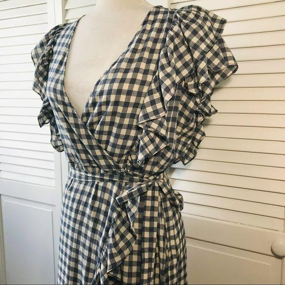 *NEW* MAX STUDIO Blue Gingham Print Ruffle Dress Size XS