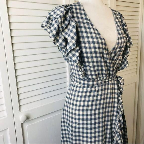 *NEW* MAX STUDIO Blue Gingham Print Ruffle Dress Size XS