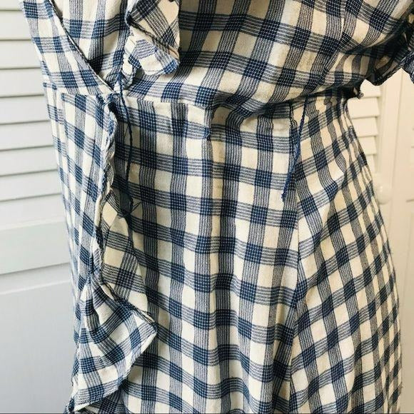 *NEW* MAX STUDIO Blue Gingham Print Ruffle Dress Size XS