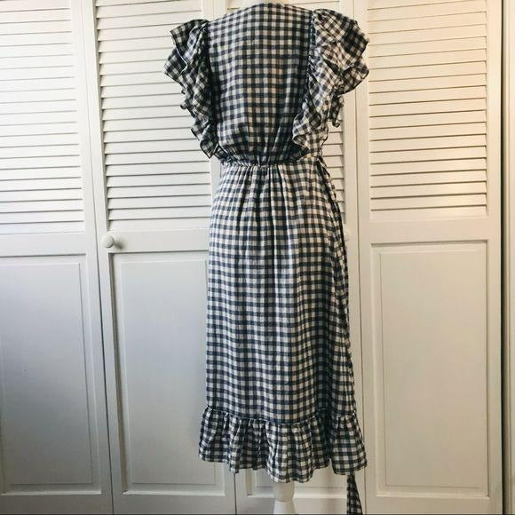 *NEW* MAX STUDIO Blue Gingham Print Ruffle Dress Size XS