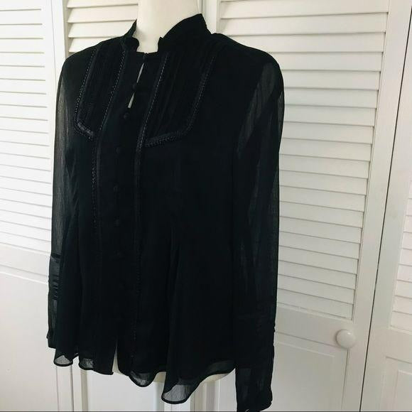 COLDWATER CREEK Black Button Down Blouse Size S