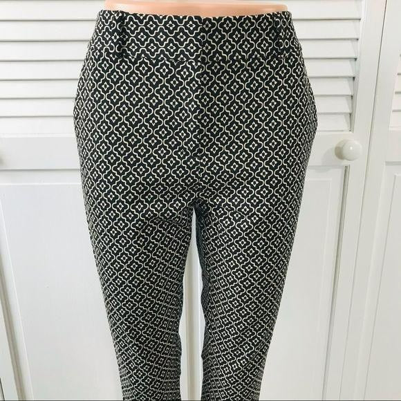 LOFT Marisa Skinny Black Geometric Pattern Pant Size 6P