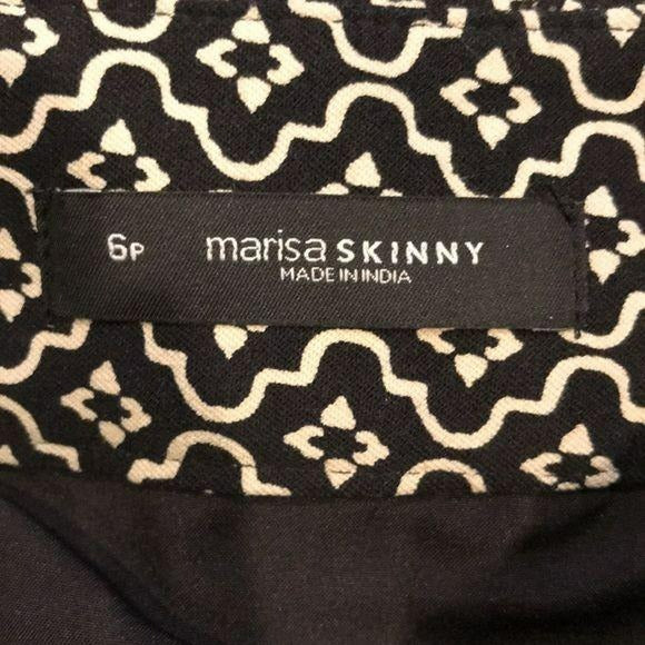LOFT Marisa Skinny Black Geometric Pattern Pant Size 6P