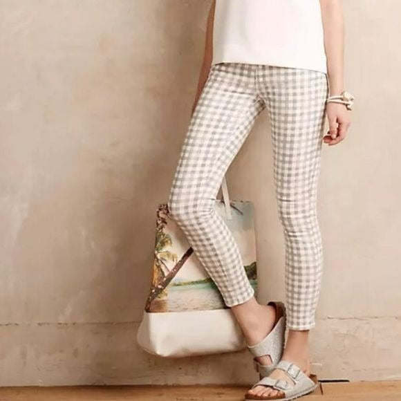 PAIGE Gray White Verdugo Ankle Petite Gingham Plaid Pants Size 27