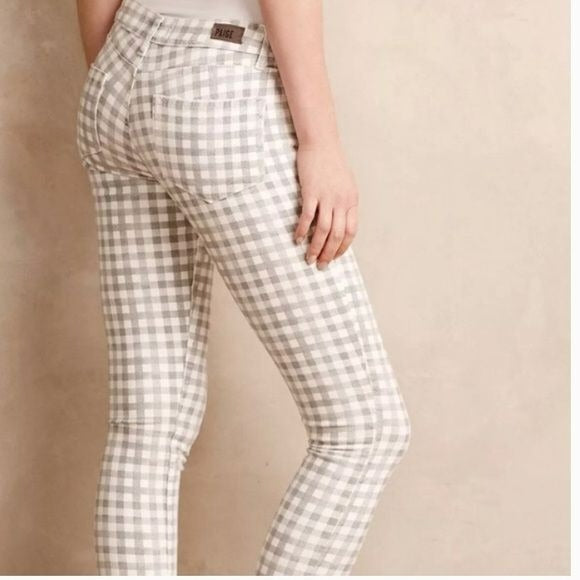 PAIGE Gray White Verdugo Ankle Petite Gingham Plaid Pants Size 27