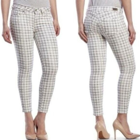 PAIGE Gray White Verdugo Ankle Petite Gingham Plaid Pants Size 27