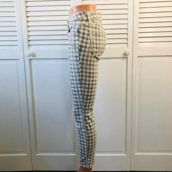 PAIGE Gray White Verdugo Ankle Petite Gingham Plaid Pants Size 27