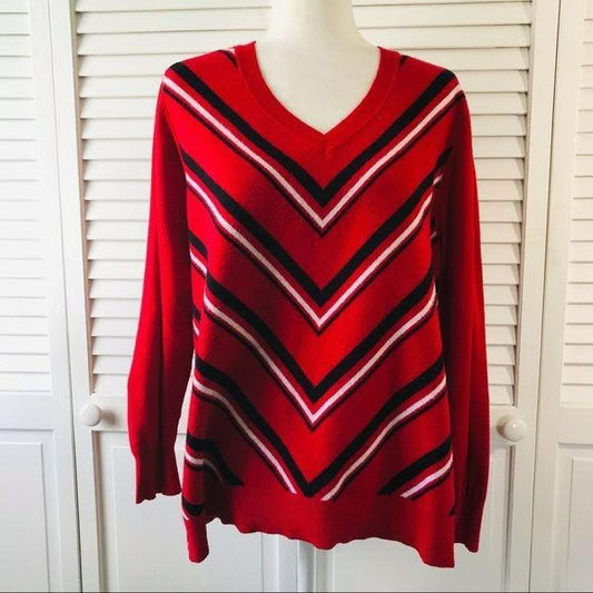 LIZ CLAIBORNE Red Striped Sweater Size 1X
