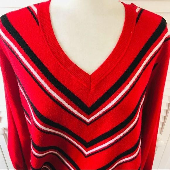 LIZ CLAIBORNE Red Striped Sweater Size 1X
