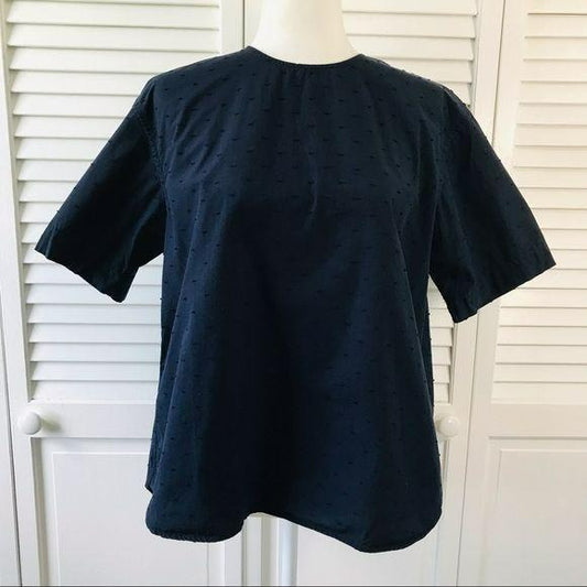 UNIQLO Blue Short Sleeve Button Up Back Top