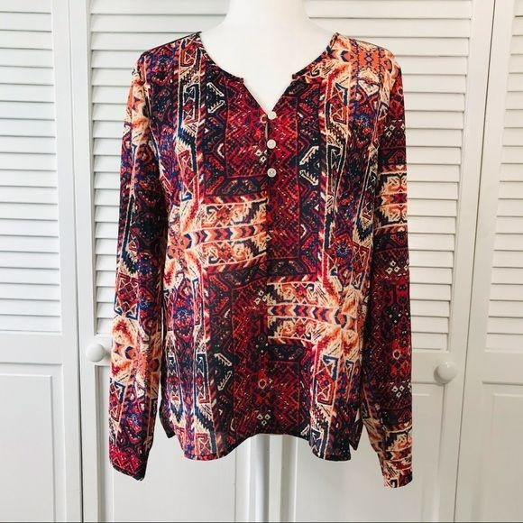 SANCTUARY Boho Geometric Print Long Sleeve Blouse Size S