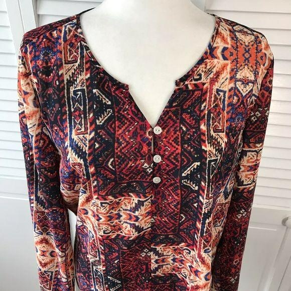 SANCTUARY Boho Geometric Print Long Sleeve Blouse Size S