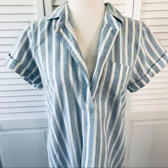 J. CREW Blue White Striped Shirt Dress Size S