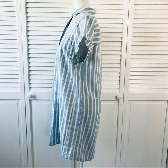J. CREW Blue White Striped Shirt Dress Size S