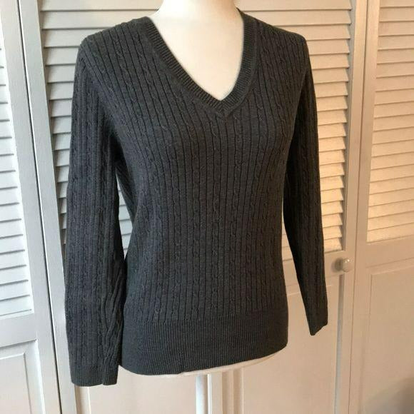 Tommy Hilfiger V-Neck Gray Cable Knit Sweater Size XL