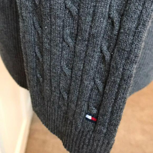 Tommy Hilfiger V-Neck Gray Cable Knit Sweater Size XL