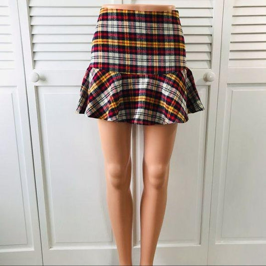 *NEW* MILLAU Yellow Red Plaid Skirt Size S